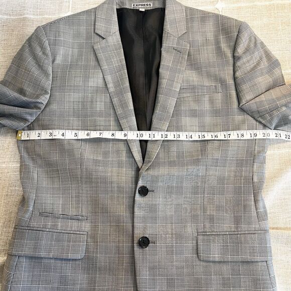 Express Photographer Blazer Black & White Plaid Wool Blend Men’s Fitted 40S - Picture 7 of 12